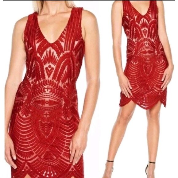 Bardot Alice Embroidered Lace Sheath Dress Sleeveless Holiday Red 10 - Picture 1 of 13